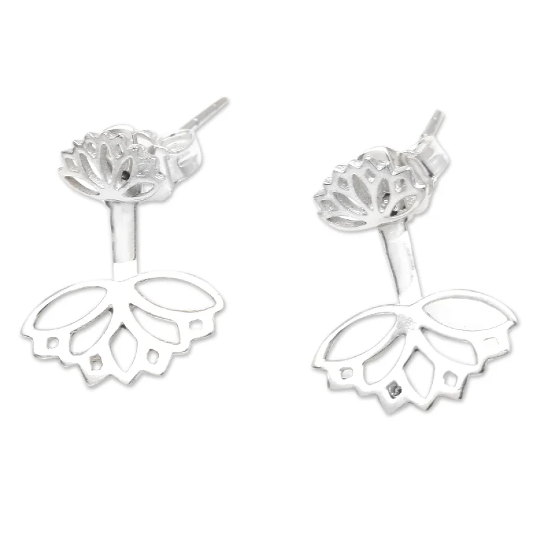 Drop Earrings with Star Motifs -Novica Handmade Lotus Reflection Sterling Silver Ear Jacket Earrings