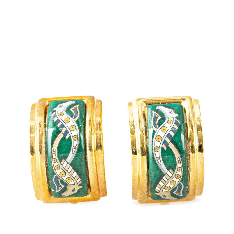 Vintage Drop Earrings with Patina -Hermes Enamel Horse Motif Earrings Gold