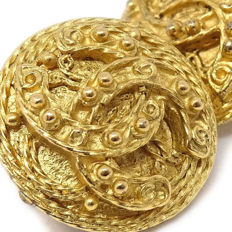 Drop Earrings with Textured Surface -Chanel 1994 Gold 'CC' Filigree Earrings Small