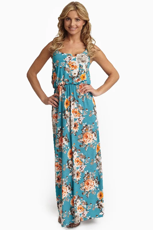 Studded Dresses for Statement -Jade Vibrant Floral Maxi Dress