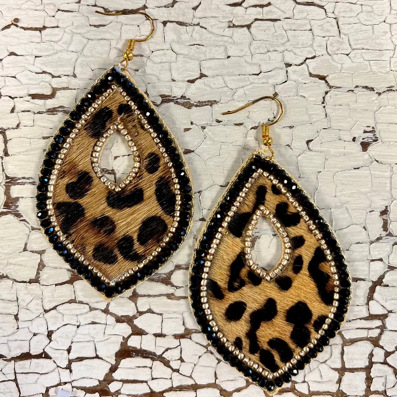 Magnetic Closure Drop Earrings for Easy -Hear Me Roar Leopard Water Drop Earrings