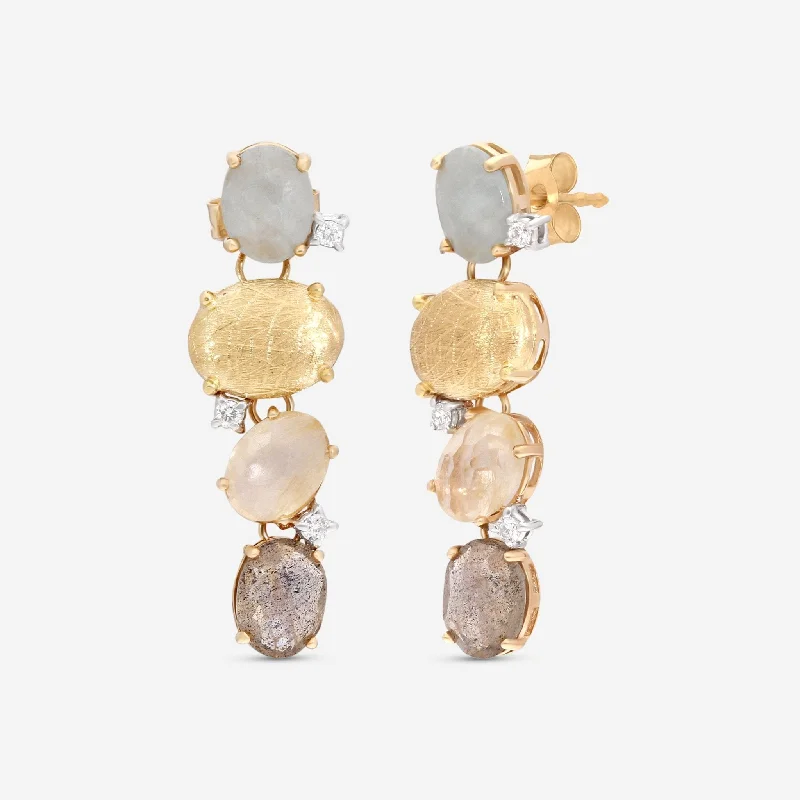 Drop Earrings with Debossed Designs -Nanis Ipanema 18K Yellow Gold Milky Aquamarine & Diamond Drop Earrings OS1-577