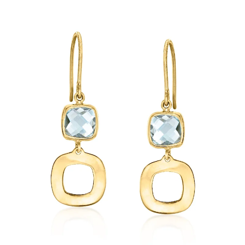 Drop Earrings with Infinity Symbols -Canaria Sky Blue Topaz Geometric Drop Earrings in 10kt Yellow Gold