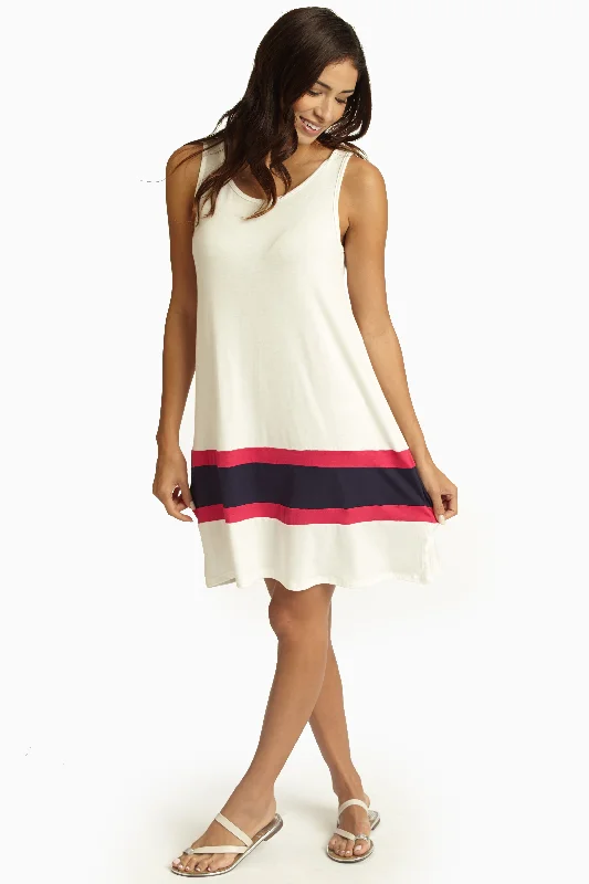 A-line Dresses for Flattering -White Fuchsia Navy Colorblock Dress