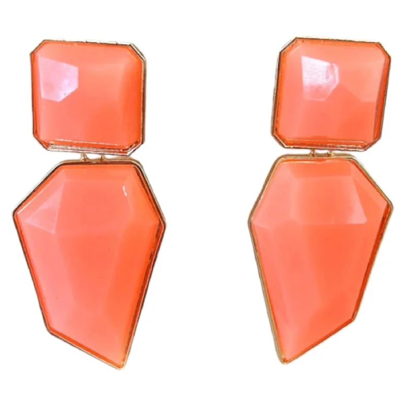 Drop Earrings with Floral Motifs -Women's Modern Style Statement Earrings In Coral