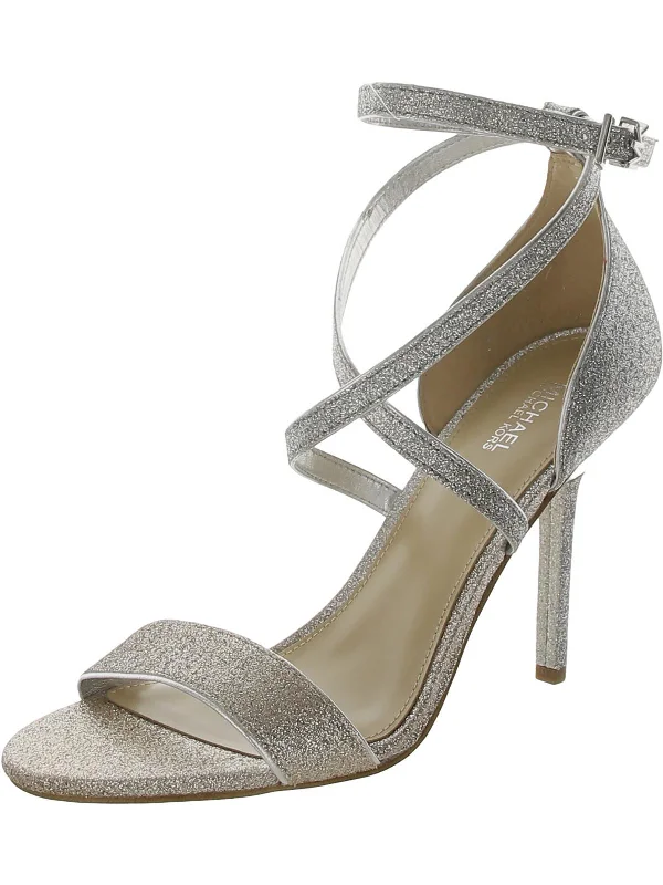 Elegant sandals for evening wear with crystal embellishments and high heels-Astrid Womens Ankle Strap Open Toe Heels