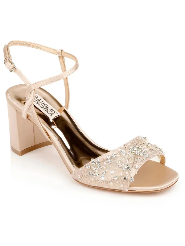 Trendy sandals for women with wedge heels and strappy design for casual chic-Blaine Womens Satin Jeweled Heels