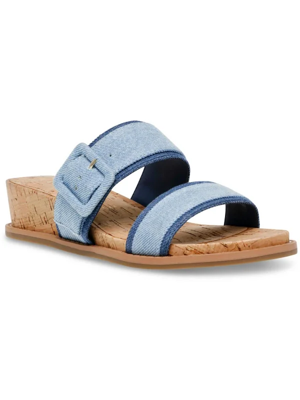 Casual sandals for women with cork footbed and crisscross strap design for style-Brenda Womens Slip On Squared Toe Wedge Sandals