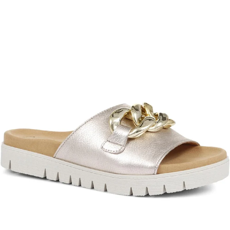 Fashionable sandals for women with ankle straps and chic metallic finishes-Erica Embellished Leather Mule Sandals - GAB35532 / 322 033