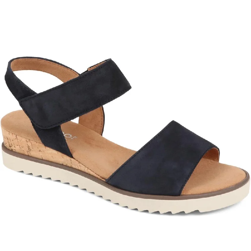 Comfortable sandals for women with foam footbed and velcro closure for ease-Gabor Leather Wedge Sandals - GAB35509 / 321 589