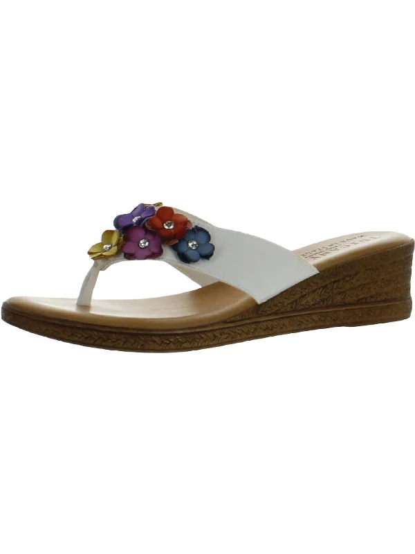 Comfortable sandals for women with cross-over straps and padded footbed for support-Giordana Womens Leather Embellished Thong Sandals