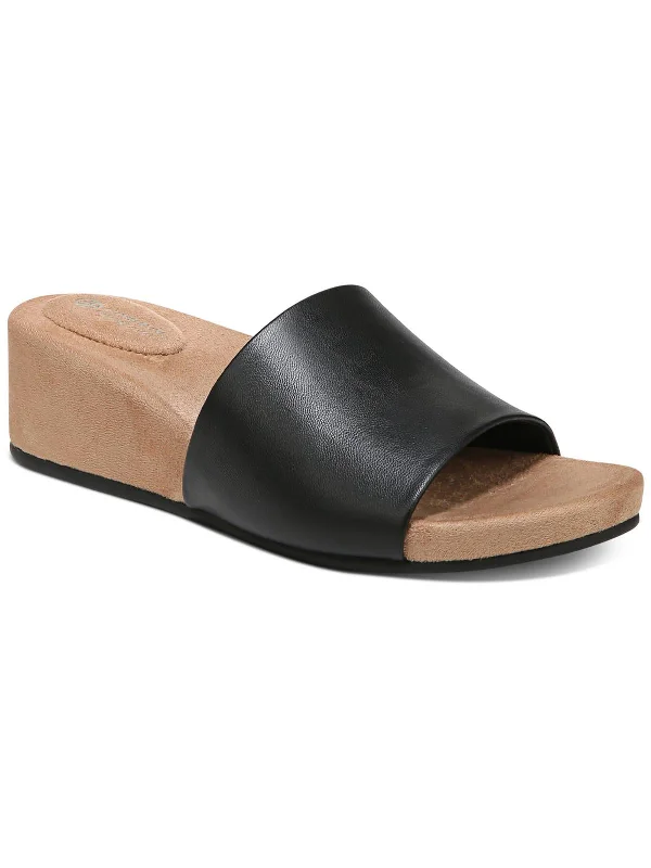 Stylish sandals for women with unique buckle details and flat design-GIULIAA Womens Faux Leather Slip On Slide Sandals