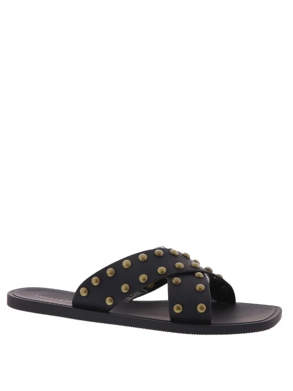 Casual sandals for men with open-toe design and soft leather upper-Julina Womens Studded Criss Cross Slide Sandals