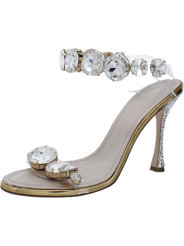 Stylish sandals for men with leather straps and durable rubber soles-Large Crystal Womens Leather Jeweled Heels