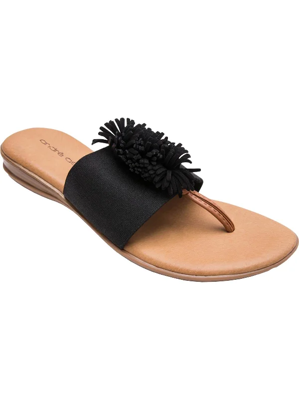 Stylish sandals for women with platform soles and trendy ankle straps-Novalee Womens Embellished Fringe Pom Thong Sandals