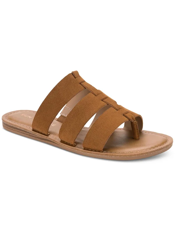 Comfortable sandals for women with contoured footbed and easy-to-adjust straps-Oliaa Womens Faux Suede Toe-Post Slide Sandals