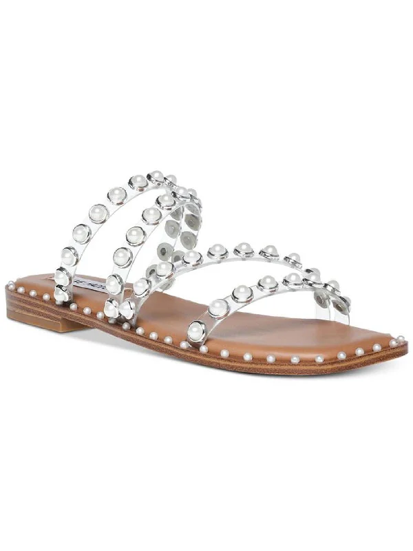 Elegant sandals for evening wear with crystal embellishments and high heels-SKYLER P Womens Open Toe Slip On Slide Sandals