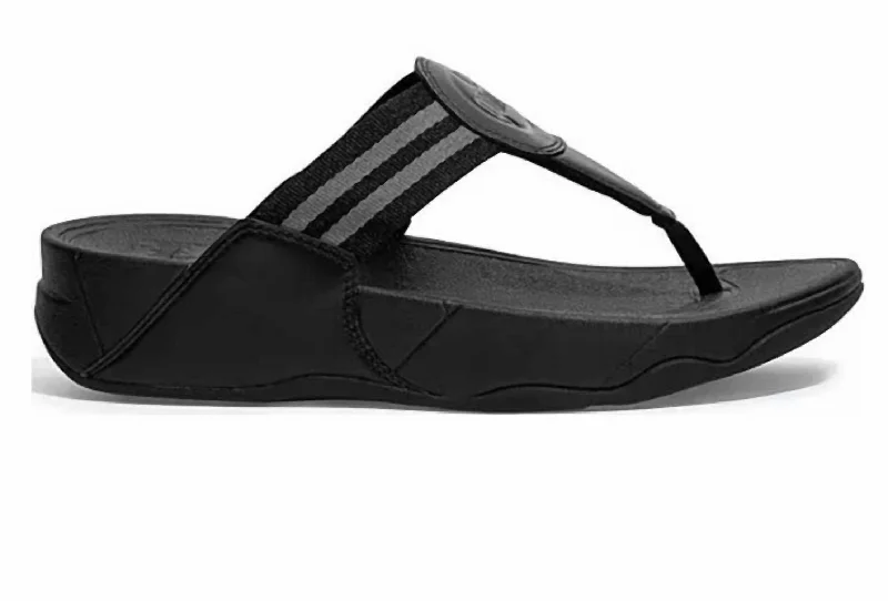 Comfortable sandals for women with padded straps and soft footbed for long wear-Walk Star -Webbing Toe-Post Sandals In Black