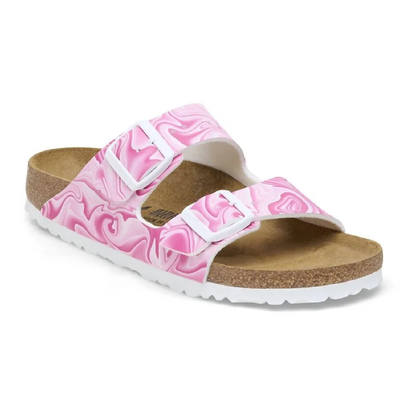 Slip-on sandals for women with adjustable straps and flexible material for comfort-Women's Arizona Birk-Flor Sandals In Pink Marble