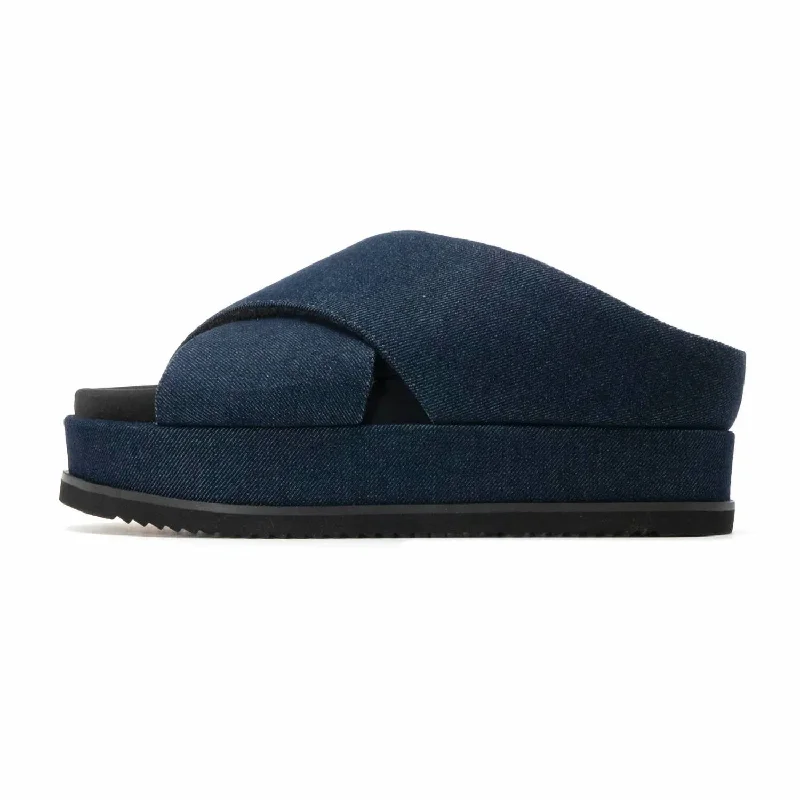 Fashionable sandals for men with woven design and slip-resistant soles for outdoor wear-Women's Cross Stack Platform Sandals In Dark Denim