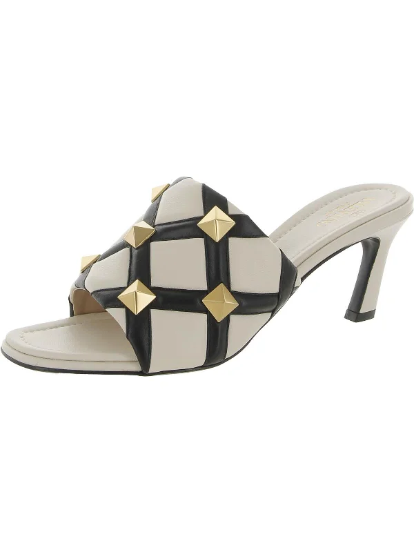 Elegant sandals for evening events with satin finish and embellished details-Womens Leather Quilted Mule Sandals