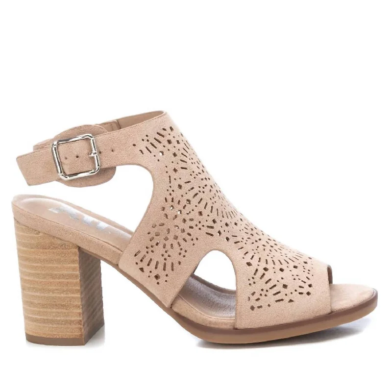 Fashionable sandals for women with ankle straps and chic metallic finishes-Women's Suede Sandals In Beige