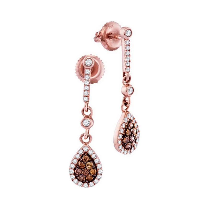 Best hoop earrings with vintage rhinestone embellishments for a retro-glam effect-10k Rose Gold 1/2 Carat Round Brown Diamond Dangle Earrings for Women