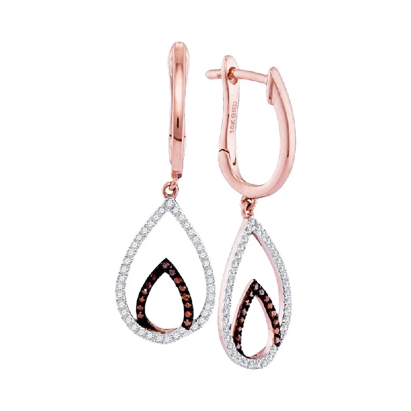 Hoop earrings with abstract shapes for an artistic and creative touch-10k Rose Gold 1/4 Carat Round Red Color Enhanced Diamond Teardrop Dangle Hoop Earrings for Women