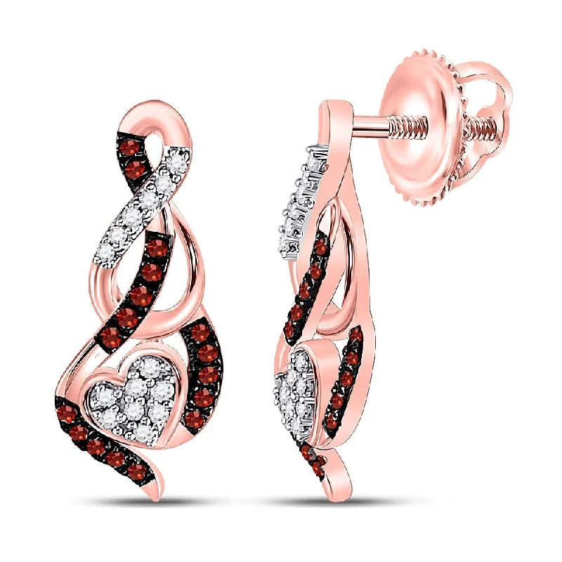 Best hoop earrings with snake chain details for a sleek and modern touch-10k Rose Gold 1/6 Carat Round Red Color Enhanced Diamond Heart Earrings for Women