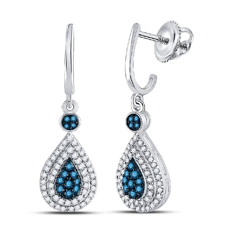 Best hoop earrings with satin ribbons for a soft, feminine appearance-10k White Gold 1/2 Carat Round Blue Color Enhanced Diamond Teardrop Dangle Earrings for Women