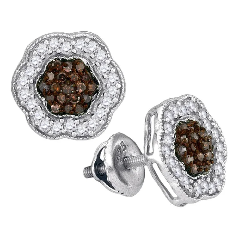 Hoop earrings with hearts for a sweet and romantic gesture-10k White Gold 1/2 Carat Round Brown Diamond Polygon Cluster Earrings for Women