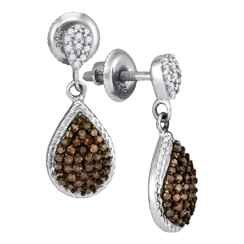 Best hoop earrings with twisted rope designs for a nautical-inspired style-10k White Gold 1/2 Carat Round Brown Diamond Teardrop Dangle Earrings for Women