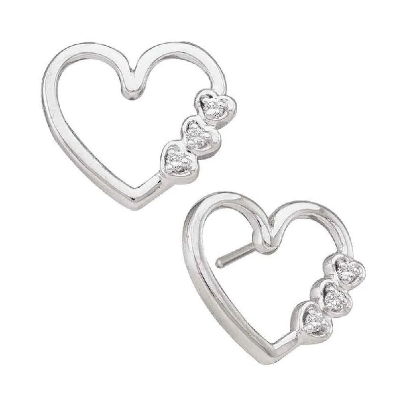 Hoop earrings with stacked layers for a bold and textured design-10k White Gold 1/20 Carat Round Diamond Heart Earrings for Women