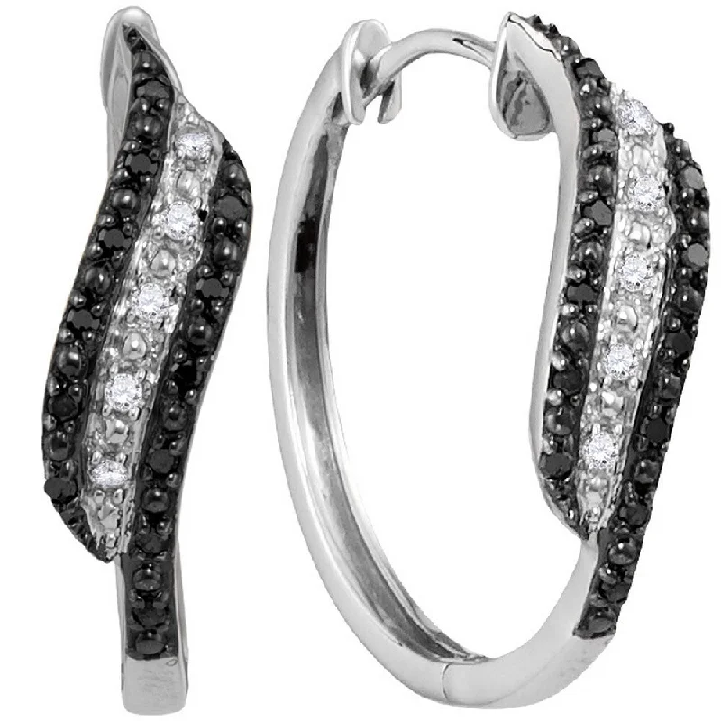 Hoop earrings with oversized pearl accents for a statement-making look-10k White Gold 1/5 Carat Round Black Color Enhanced Diamond Hoop Earrings for Women