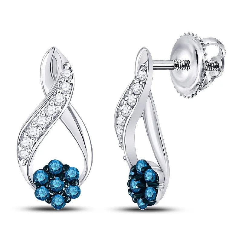 Hoop earrings with heart-shaped frames for a romantic and feminine look-10k White Gold 1/5 Carat Round Blue Color Enhanced Diamond Cluster Earrings for Women