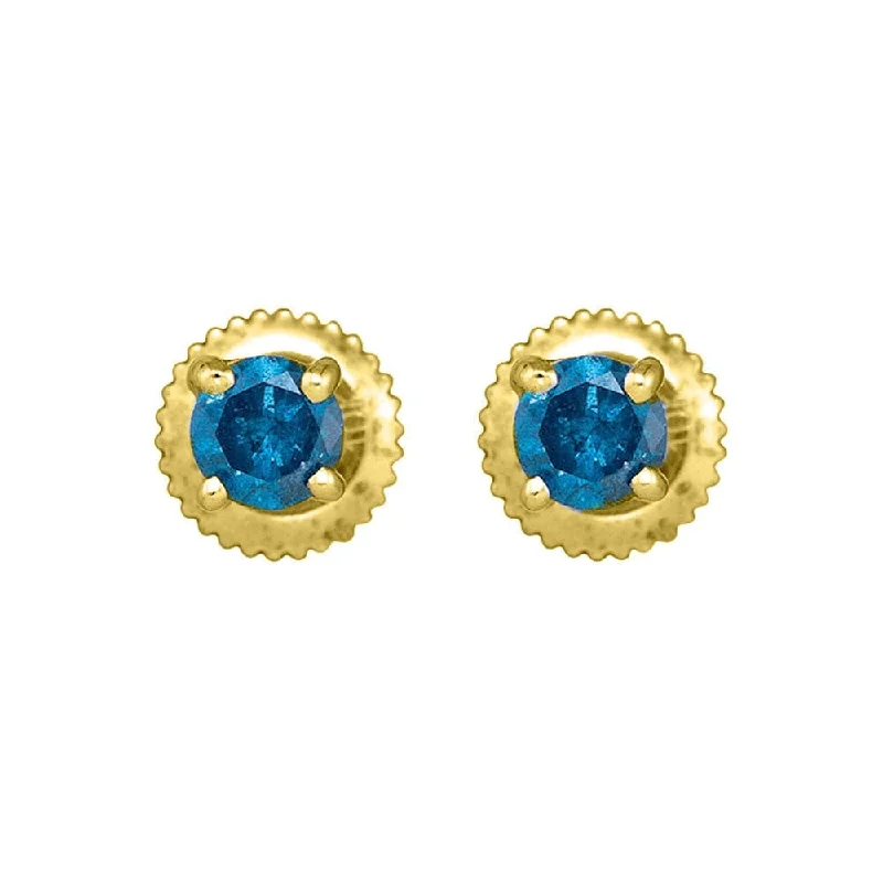 Hoop earrings with hearts for a sweet and romantic gesture-10k Yellow Gold 1/2 Carat Round Blue Color Enhanced Diamond Solitaire Earrings for Women