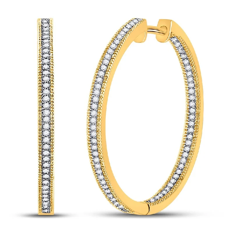 Best hoop earrings with matching bracelets for a coordinated jewelry set-10k Yellow Gold 1/2 Carat Round Diamond Inside Outside Hoop Earrings for Women