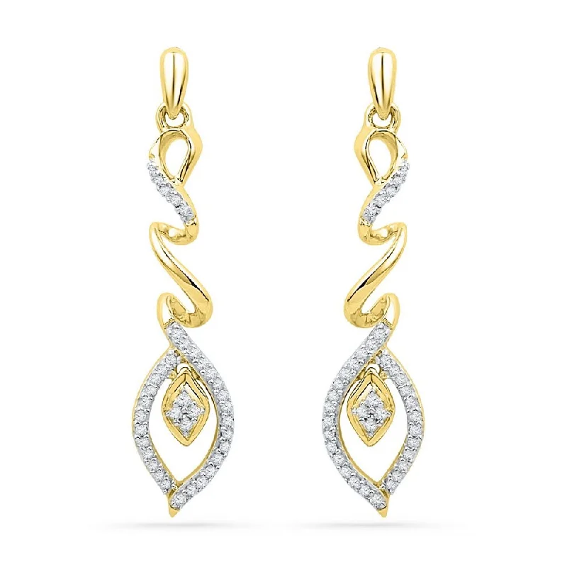 Best hoop earrings with snake-inspired designs for an edgy and fierce vibe-10k Yellow Gold 1/4 Carat Round Diamond Abstract Leaf Dangle Earrings for Women