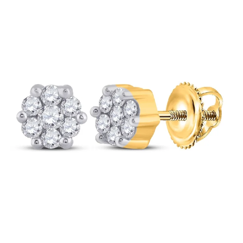 Best hoop earrings with marbled designs for a trendy and artistic effect-10k Yellow Gold 1/6 Carat Round Diamond Flower Cluster Earrings for Women