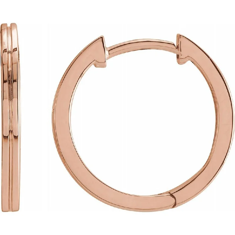 Hoop earrings with circle designs for a classic and timeless shape-14K Rose Gold Grooved 15 mm Hoop Earring for Women