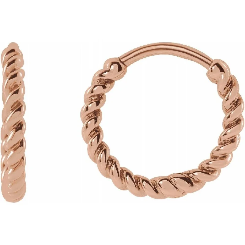 Best hoop earrings with snake chain details for a sleek and modern touch-14K Rose Gold Twisted Rope 11 mm Hoop Earrings for Women