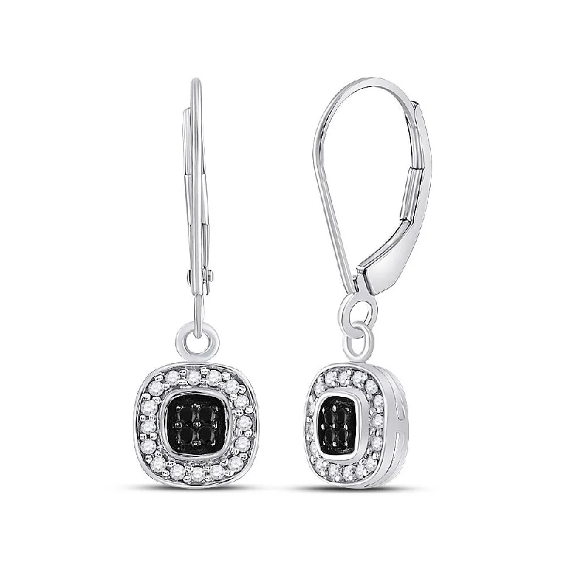 Best hoop earrings with multi-colored gemstones for a vibrant and lively touch-14k White Gold 1/4 Carat Round Black Color Enhanced Diamond Square Dangle Earrings for Women