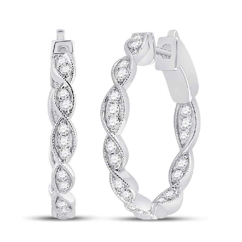 Hoop earrings with diamond-cut surfaces for added sparkle and shine-14k White Gold 1/4 Carat Round Diamond Fashion Hoop Earrings for Women