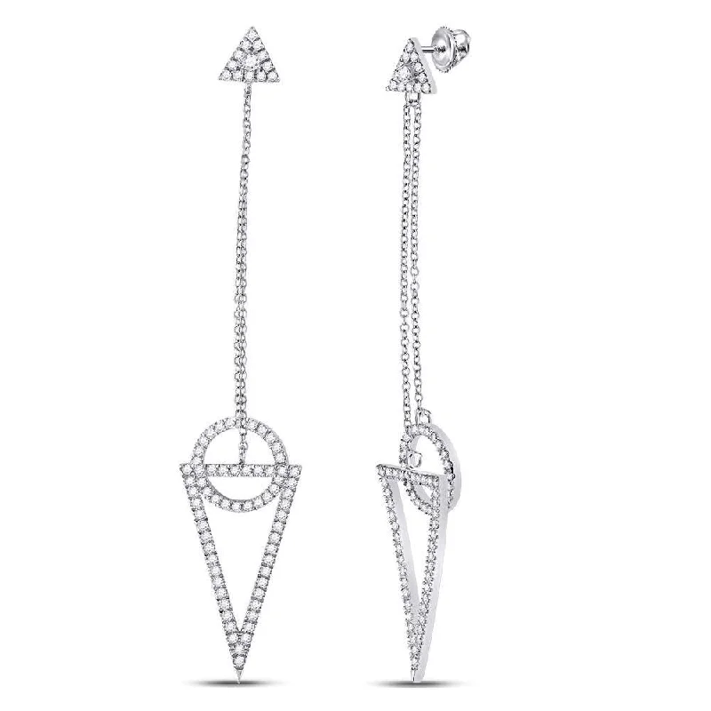 Hoop earrings with rhinestone-studded rims for a glamorous touch-14k White Gold 3/4 Carat Round Diamond Circle Triangle Dangle Earrings for Women