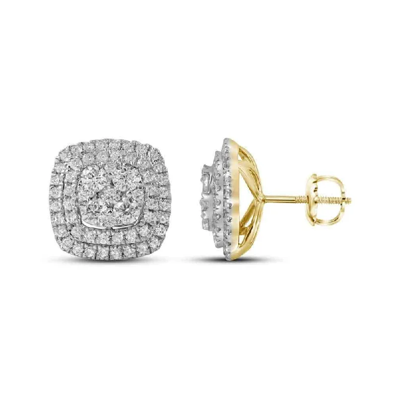 Hoop earrings with intricate designs for a unique and artistic appearance-14k Yellow Gold 1 1/2 Carat Round Diamond Double Square Frame Cluster Earrings for Women