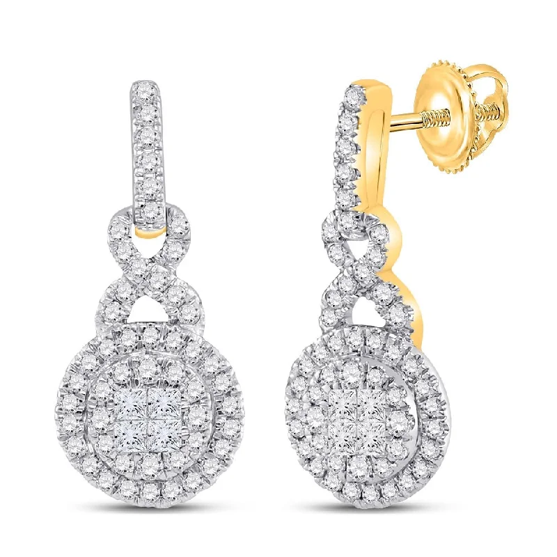 Hoop earrings with a matte finish for a sleek and sophisticated appearance-14k Yellow Gold 1/2 Carat Princess Round Diamond Cluster Dangle Earrings for Women