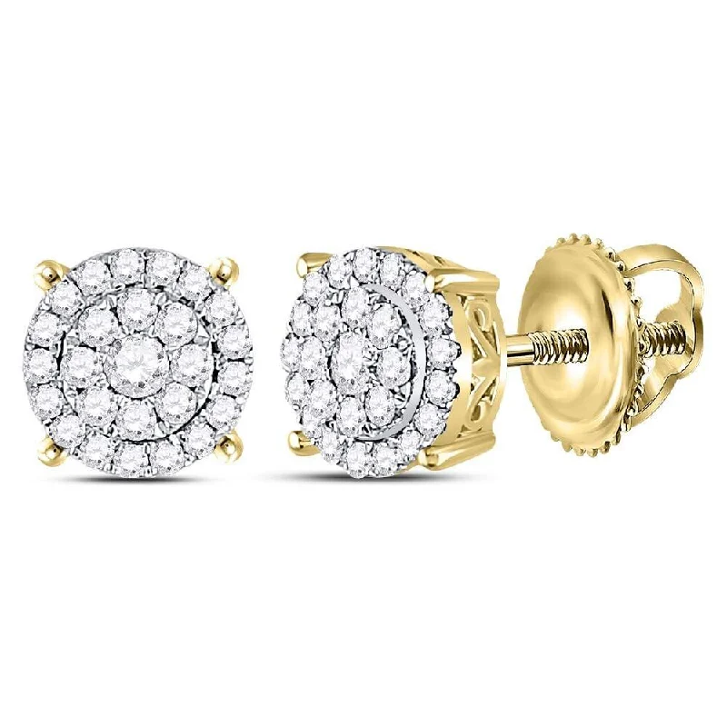 Hoop earrings with oversized pearl accents for a statement-making look-14k Yellow Gold 1/3 Carat Round Diamond Concentric Circle Cluster Earrings for Women