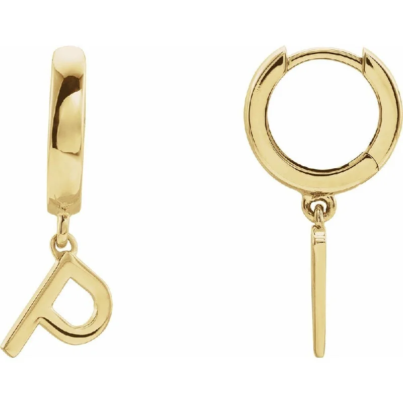 Hoop earrings with colorful beads for a fun and playful vibe-14K Yellow Gold Single Initial P Earring for Women