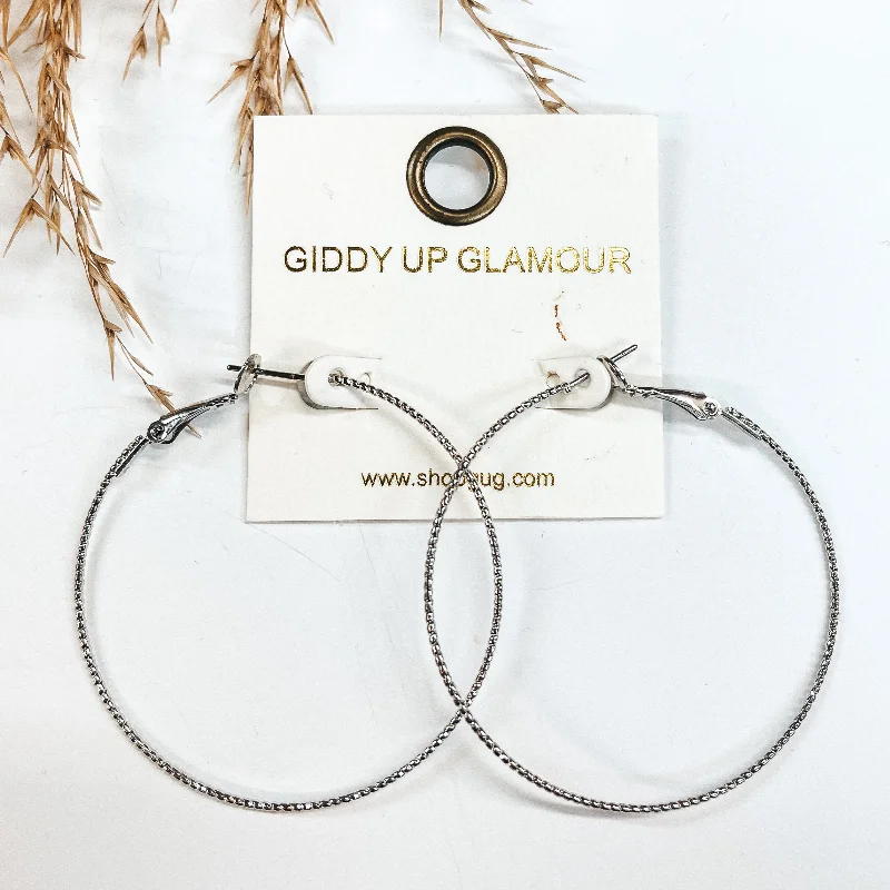 Hoop earrings with snake print designs for an edgy, wild appearance-2 Inch Thin Wired Rope Textured Hoop Earrings in Silver