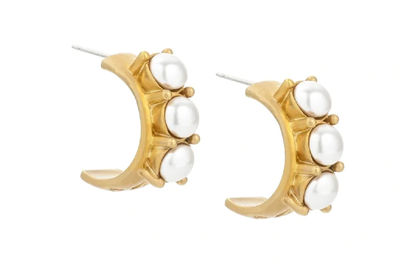 Best hoop earrings with butterfly motifs for a playful and whimsical appearance-24K Clad Austrian Crystal Huggie - Pearl